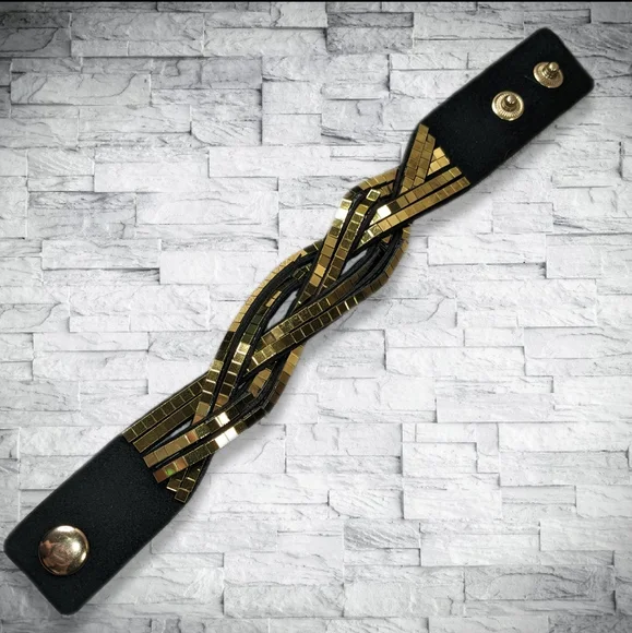 A12 Gold Disco Ball Wrap Bracelet Black Suede Metallic Crystal Rhinestone - Picture 8 of 12